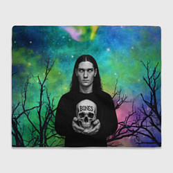 Плед флисовый Bones без зрачков держит череп в руках, цвет: 3D-велсофт