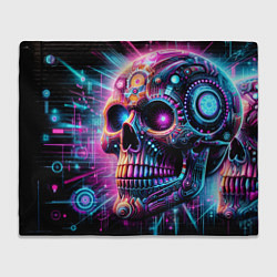 Плед флисовый Neon cyber skull, цвет: 3D-велсофт