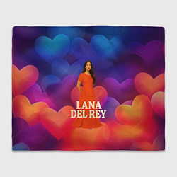 Плед флисовый Lana Del Rey на фоне сердечек, цвет: 3D-велсофт