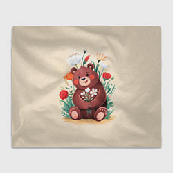 Плед флисовый Мишаня с букетом, цвет: 3D-велсофт