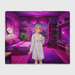 Плед флисовый Дандадан Сиратори Айра с кофе, цвет: 3D-велсофт