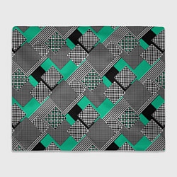 Плед флисовый Черно бирюзовая абстрактная геометрия пэчворк, цвет: 3D-велсофт