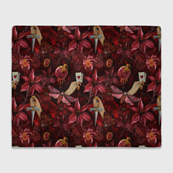 Плед флисовый Бордовая готика с сердцем, лилиями и мотыльками, цвет: 3D-велсофт