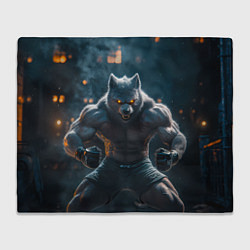 Плед флисовый Агрессивный волк боец, цвет: 3D-велсофт