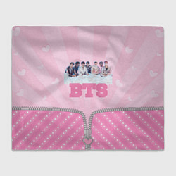 Плед флисовый BTS розовый фон с застежкой, цвет: 3D-велсофт