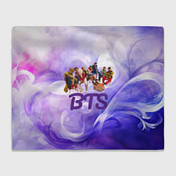 Плед флисовый BTS сидят на стульях фиолетовый фон, цвет: 3D-велсофт