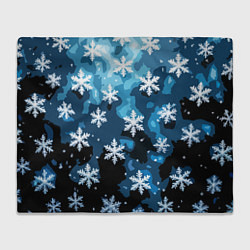 Плед флисовый Стилизованный паттерн со снежинками тёмно-синий, цвет: 3D-велсофт