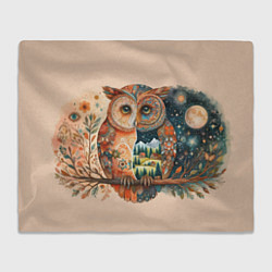 Плед флисовый Сова разделенная на день и ночь абстракция, цвет: 3D-велсофт