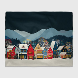 Плед флисовый Новогодний городок в горах, цвет: 3D-велсофт