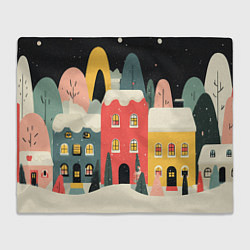 Плед флисовый Разноцветные новогодние дома, цвет: 3D-велсофт