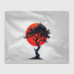 Плед флисовый Японское дерево и солнце, цвет: 3D-велсофт