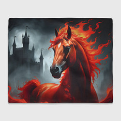 Плед флисовый Огненная лошадь на сером, цвет: 3D-велсофт