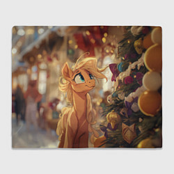 Плед флисовый Милая лошадка любуется елкой, цвет: 3D-велсофт