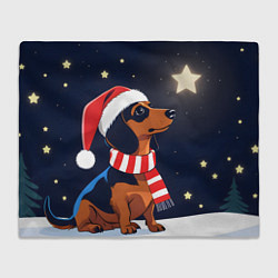 Плед флисовый Новогодняя такса и звезды, цвет: 3D-велсофт