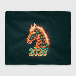 Плед флисовый Праздничная лошадь 2026, цвет: 3D-велсофт