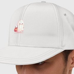 Кепка-снепбек Милое привидение гуляет с тыквой мешком, цвет: белый