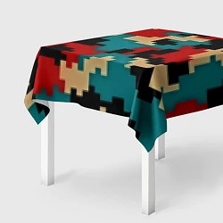 Скатерть для стола Камуфляж пиксельный: красный/голубой, цвет: 3D-принт — фото 2