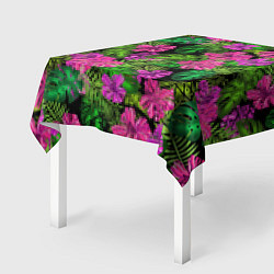 Скатерть для стола Тропические листья и цветы на черном фоне, цвет: 3D-принт — фото 2