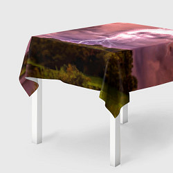 Скатерть для стола Грозовые разряды молний над лесным озером, цвет: 3D-принт — фото 2
