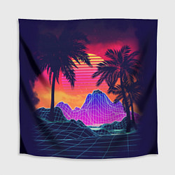 Скатерть для стола Тропический остров с пальмами ретро иллюстрация, цвет: 3D-принт