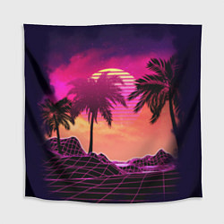 Скатерть для стола Пальмы и пляж в розовом закате ретро дизайн, цвет: 3D-принт