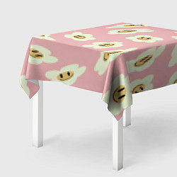 Скатерть для стола Искаженные смайлы-цветы на розовом паттер, цвет: 3D-принт — фото 2