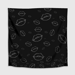 Скатерть для стола Паттерн серый контур губ на чёрном - lips black, цвет: 3D-принт
