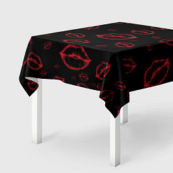 Скатерть для стола Паттерн красные губы на черном - lips red, цвет: 3D-принт — фото 2