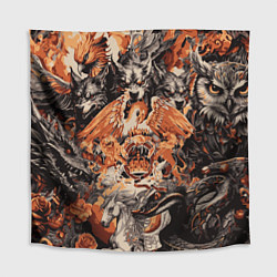 Скатерть для стола Логотип Queen на фоне мифических животных, цвет: 3D-принт