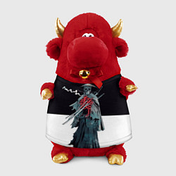 Игрушка-бычок Скелет Самурай с трубкой на черно белом фоне, цвет: 3D-красный