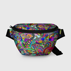 Поясная сумка Дудлы узор разноцветный хиппи, цвет: 3D-принт
