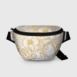 Поясная сумка Золотые цветы на белом, цвет: 3D-принт