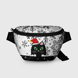Поясная сумка Новогодний кот в колпаке Санты, цвет: 3D-принт