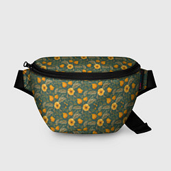 Поясная сумка Желтые цветочки и листья, цвет: 3D-принт