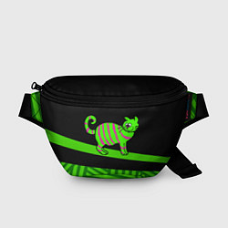 Поясная сумка Зеленый полосатый кот, цвет: 3D-принт