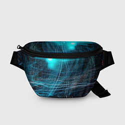 Поясная сумка Неоновые волны и линии - Голубой, цвет: 3D-принт