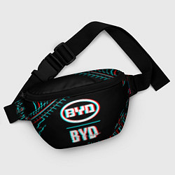 Поясная сумка Значок BYD в стиле glitch на темном фоне, цвет: 3D-принт — фото 2