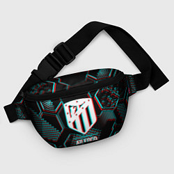 Поясная сумка Atletico Madrid FC в стиле glitch на темном фоне, цвет: 3D-принт — фото 2