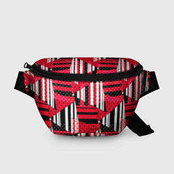 Поясная сумка Красный, черный и белый горошек и полоска, пэчворк, цвет: 3D-принт