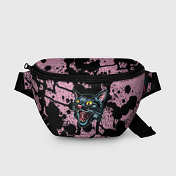 Поясная сумка Чёрный котяра - Чёрные кляксы, цвет: 3D-принт