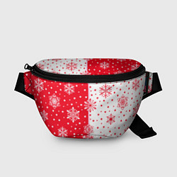 Поясная сумка Рождественские снежинки на красно-белом фоне, цвет: 3D-принт