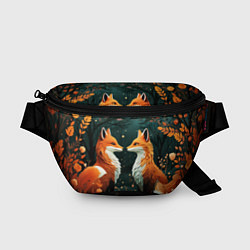 Поясная сумка Две лисоньки в стиле Folk Art, цвет: 3D-принт