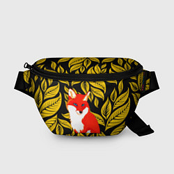 Поясная сумка Лиса на фоне жёлтых листьев, цвет: 3D-принт