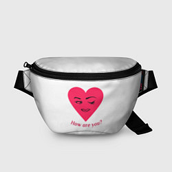 Поясная сумка Красное сердце с улыбкой девушки и приветствием, цвет: 3D-принт