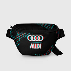 Поясная сумка Значок Audi в стиле glitch на темном фоне