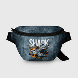 Поясная сумка С акулой в стиле Арт на синем мраморе, цвет: 3D-принт