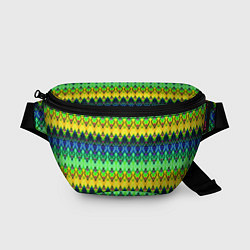 Поясная сумка Разноцветный желто-синий геометрический орнамент, цвет: 3D-принт