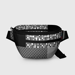 Поясная сумка Черно-белый лоскутный узор-пэчворк, цвет: 3D-принт