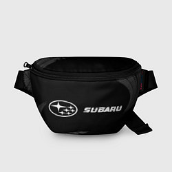 Поясная сумка Subaru speed на темном фоне со следами шин: надпис, цвет: 3D-принт