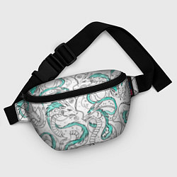 Поясная сумка Дракон Хаку в стиле тату: белый и бирюзовый паттер, цвет: 3D-принт — фото 2